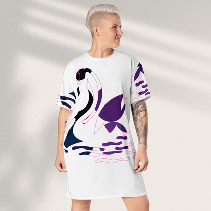 T-Shirt Dress with Swan Print