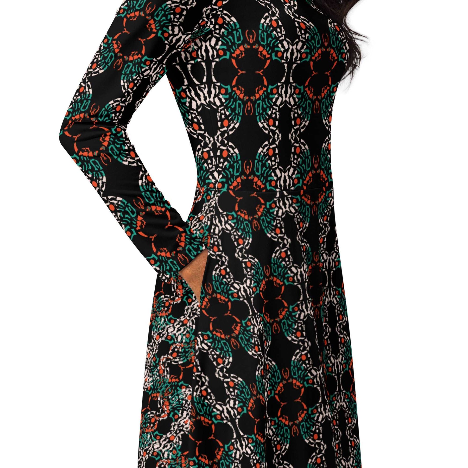 Abstract Art Dress All-Over Print Long Sleeve Midi Dress