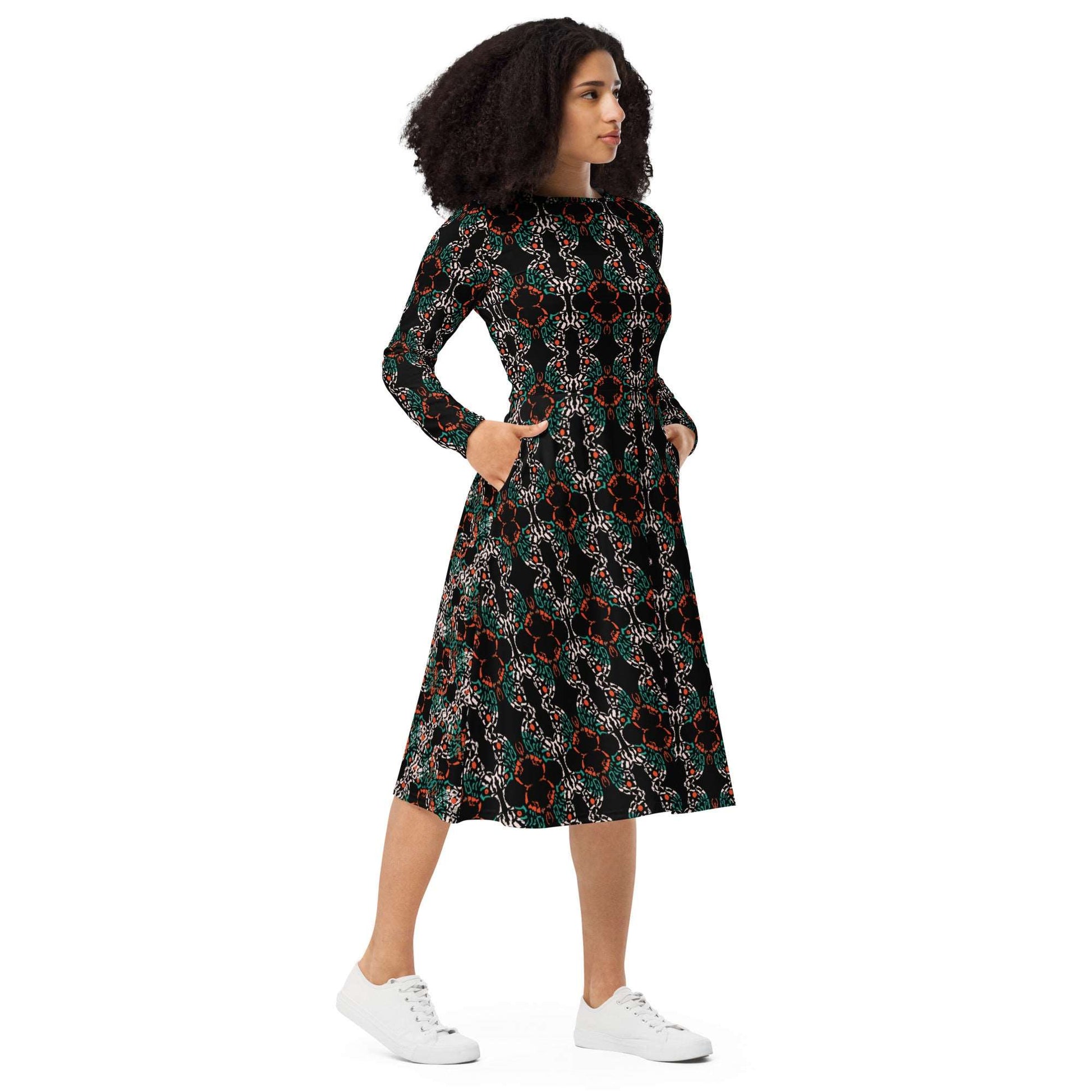 Abstract Art Dress All-Over Print Long Sleeve Midi Dress