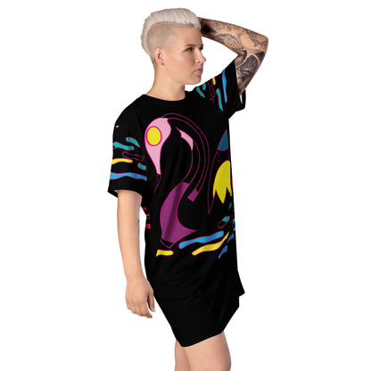 Black Swan T-Shirt dress, Graphic Print T-shirt Dress,  Over Sized All - Over Print T Shirt Dress - Apparelhue